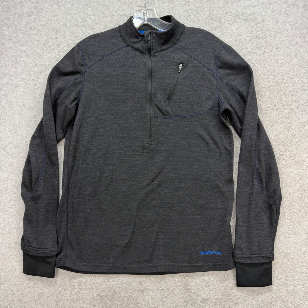 Terramar Climasense Pullover Mens‎ Small Charcoal Gray Wool 1/4 Zip Base Layer